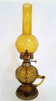 Vintage Amber Coloured Oil Lamp w/Chimney, Wick