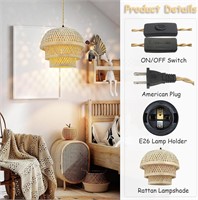 Plug in Pendant Light Rattan Hanging Lamp with On