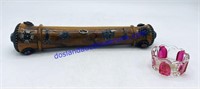 Ornate Bejeweled Wooden Baton & Lead Crystal Dish