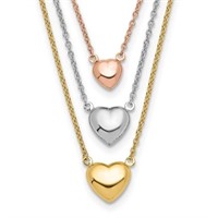 14 Kt- Tri Color Three Heart Necklace