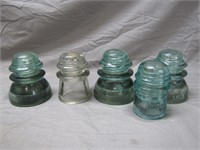 Lot of 5 Vintage Glass Insulators