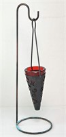 Hanging Steel & Red Glass Votive Holder 14" Tall