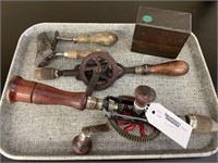 Two Antique Drills, Punch Set & Scrapers