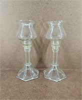 Pair of Vtg Clear Glass Candle Holders