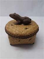 Beautiful Hand-Woven Basket with hand-carved Frog