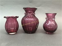 3 Pilgrim Cranberry Glass Vases