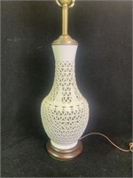 Oriental Reticulated Lamp with Wood Base