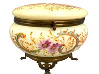 Victorian Hand Painted Opaline Glass Powder Box