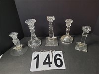 5 Single Candle Holders ~ Fostoria ~ Martinsville