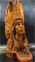 Native American Chief Wood Carving by Ron Foreman