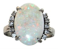 Platinum 4.16 ct Natural Opal & Diamond Ring