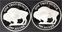 (2) 1 OZ .999 SILVER BUFFALO ROUNDS