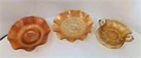 3 Marigold Carnival Glass Bowls