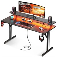 MOTPK Gaming Desk with LED Lights & Power Outlets,