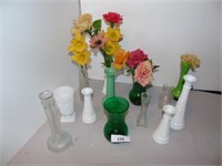 Variety of Vases & Plastic faux Flowers
