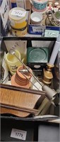 BOX LOT OF CANDLES AND HOLDER