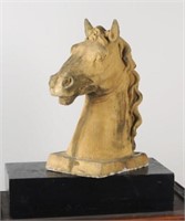Cast Cement Horse Head Bust On Wood Stand