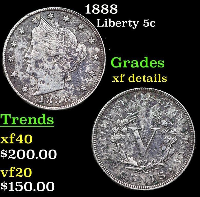 1888 Liberty Nickel 5c Grades xf details