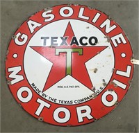 "Texaco Gasoline" Porcelain Sign 42" Diameter