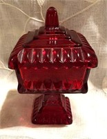 Vtg Jeannette Glass Ruby Red Candy Dish w/Lid