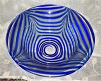 Vintage Blue Swirl "Feathered" Art Glass Bowl