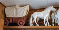Hand made covered wagon with toy horses