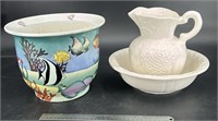 Vtg California Wash Tub & Pitcher & Sea Hp Vase