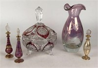 Venetian Style Perfume Bottles,Ruby & Clear Candy