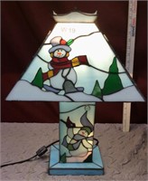 Vintage Stained Glass Snowman Lamp