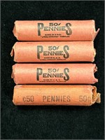 Lot of Four Unsearched Rolls of Wheat Pennies