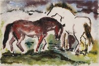 Mildred Hammond "2 Horses" Watercolor