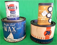 VINTAGE AMOCO OIL 76 UNION LUBE & OTHER WAX CANS