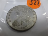 1830 Capped Bust silver half dollar, very fine