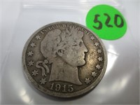 1915-S Barber silver half dollar, good