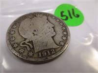 1912 Barber silver half dollar, good