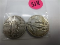 2 Standing Liberty silver quarters, 1927 & 1929 vg