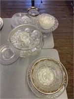 Large lot of clear glass dishes