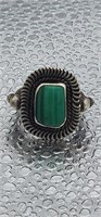 Vintage Malachite crystal ring Sterling Silver