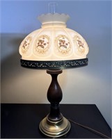 Lamp w/ Hand Painted Flowers Wood & Brass Base