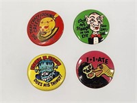 4) VIINTAGE MONSTER HORROR PINBACK BUTTONS