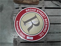 Broad Street Brewing Co round tin sign, 16" across