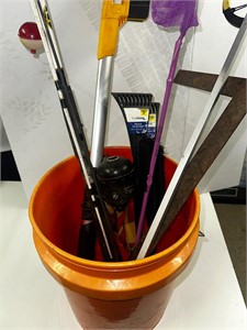 Buckets with fishing rod, grabber, square, net