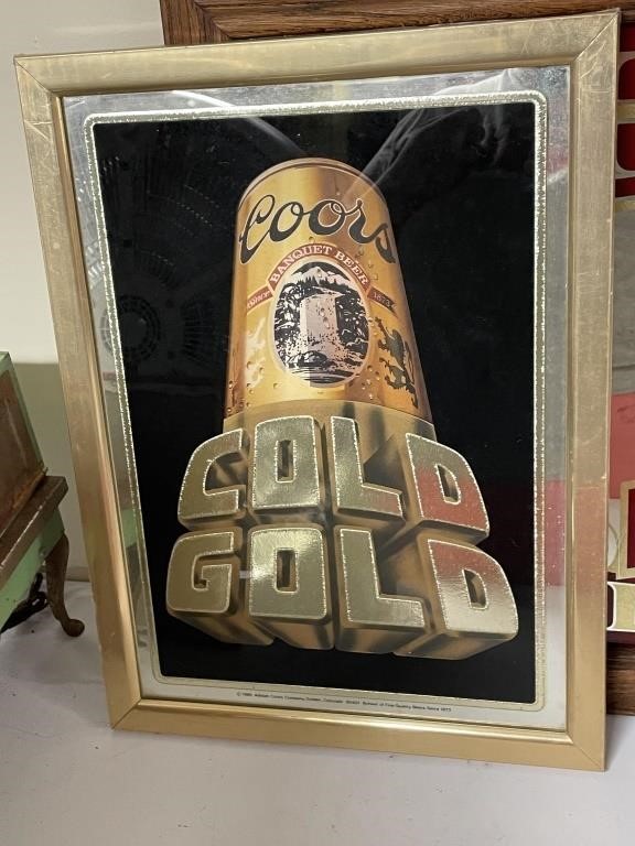 coors cold gold mirrored sign 14.5 x 20"