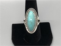 Long Turquoise and Silver Ring