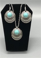 Turquoise and Silver Necklace Set