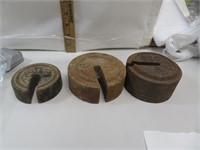 3 Antique Cast Iron Scale Weights