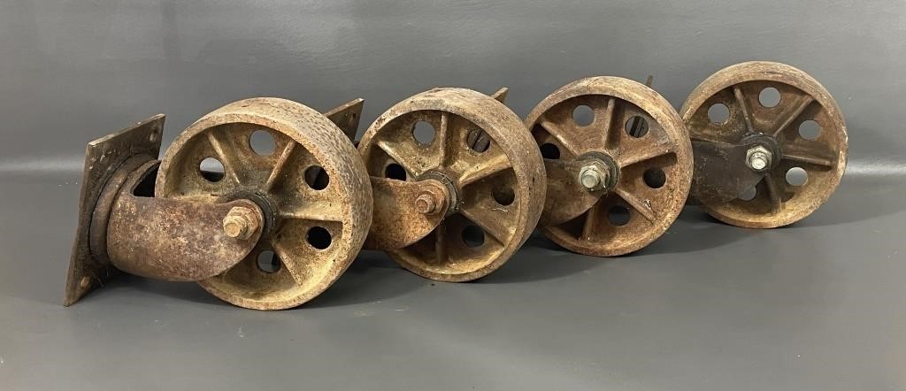 Four Faultless Industrial Cast Iron 8" Casters