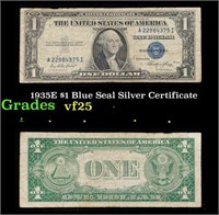 1935E $1 Blue Seal Silver Certificate Grades vf+