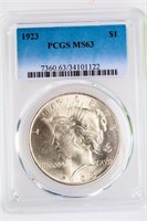 Coin 1923-P  Peace Silver Dollar PCGS MS63