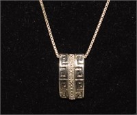 Sterling Greek Key & Diamond Necklace